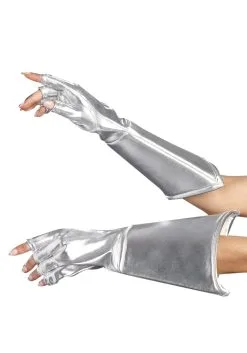 Dreamgirl Silver Gauntlet Fingerless Gloves Accessories