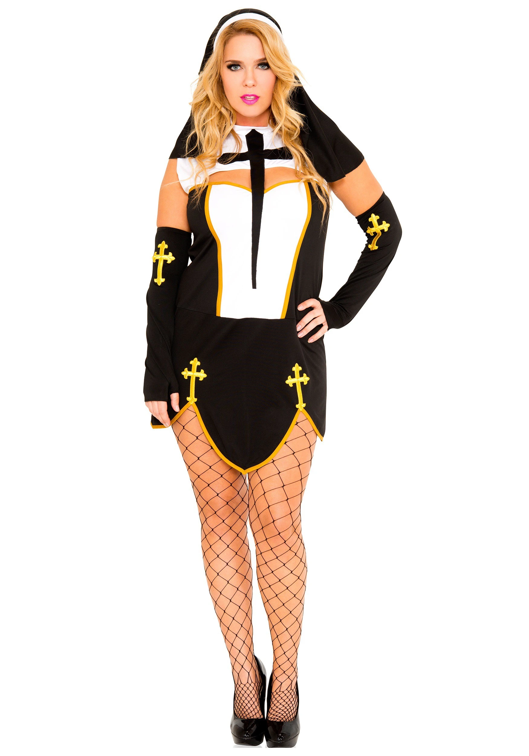 MUSIC LEGS Women's Plus Size Bad Habit Nun Costume